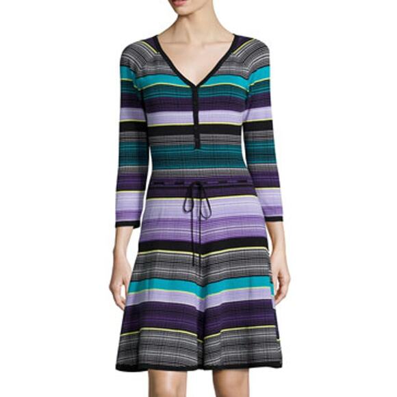 Diane Von Furstenberg Carrigan Dress Striped Fit and Flare V-Neck Silk Blend DVF - Picture 1 of 14